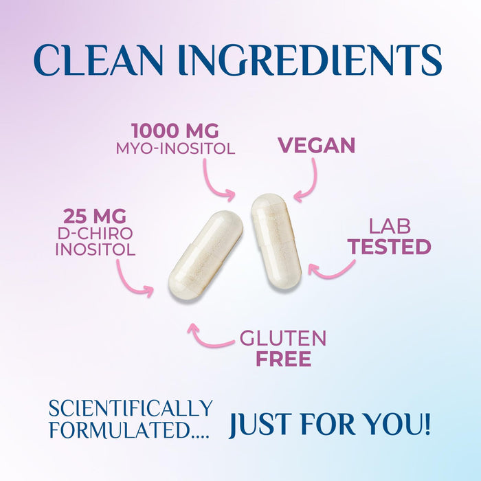 Myo-Inositol & D-Chiro Inositol 1025mg - 40:1 Ideal Ratio for Ovarian Support, Vegan Myo & D Chiro Supplement for Women's Natural Balance and Hormone Support, Vitamin B8, Non-GMO - 60 Capsules