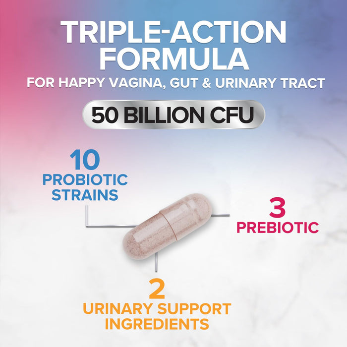 Vaginal Probiotics for Women pH Balance with Prebiotics, 50 Billion CFU, 10 Probiotic Strains, Cranberry, D-Mannose & XOS - Healthy Vaginal Odor & Flora, UT & Feminine Digestive Health - 60 Capsules