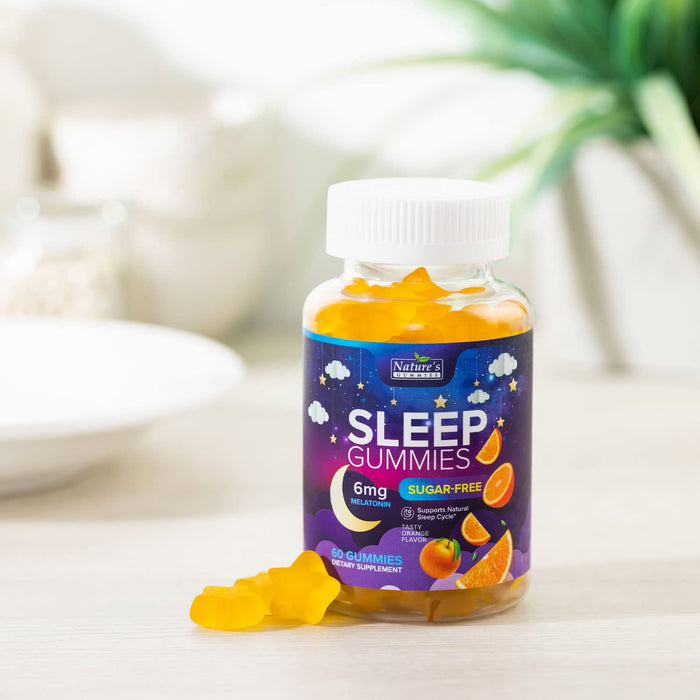Sleep Gummies 6mg - Melatonin Gummy for Adults, Sugar Free, Natural Sleeping Gummy for Adults, Kids, Orange Flavored, Vegan, Non-GMO, Extra Strength Sleep Vitamin Support Supplement - 60 Gummies