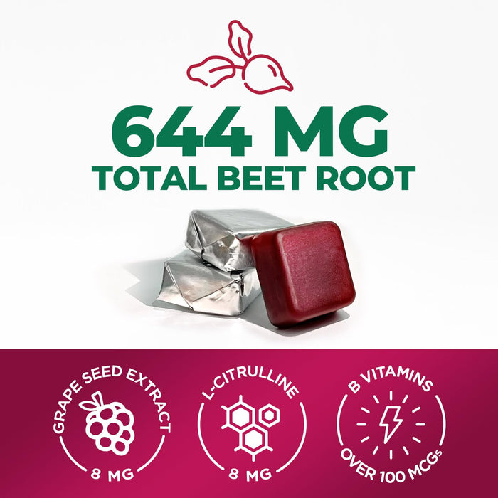 Heart Chews - Nitric Oxide & Energy Support with Beet Root Extract & Grape Seed Extract - Natural Non-GMO Beetroot Powder Antioxidant Soft Berry Flavor Chewable Supplement for Women & Men - 60 Count