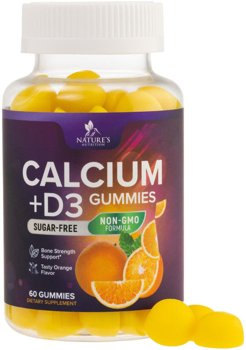 Chewable Calcium Supplements for Women & Men - Sugar Free Calcium with 400 IU Vitamin D3 Gummy for Bone, Teeth, & Immune Health Support - Non-GMO, Berry Flavored, Daily Vitamins Chews - 60 Gummies