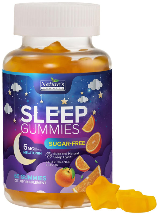 Sleep Gummies 6mg - Melatonin Gummy for Adults, Sugar Free, Natural Sleeping Gummy for Adults, Kids, Orange Flavored, Vegan, Non-GMO, Extra Strength Sleep Vitamin Support Supplement - 60 Gummies