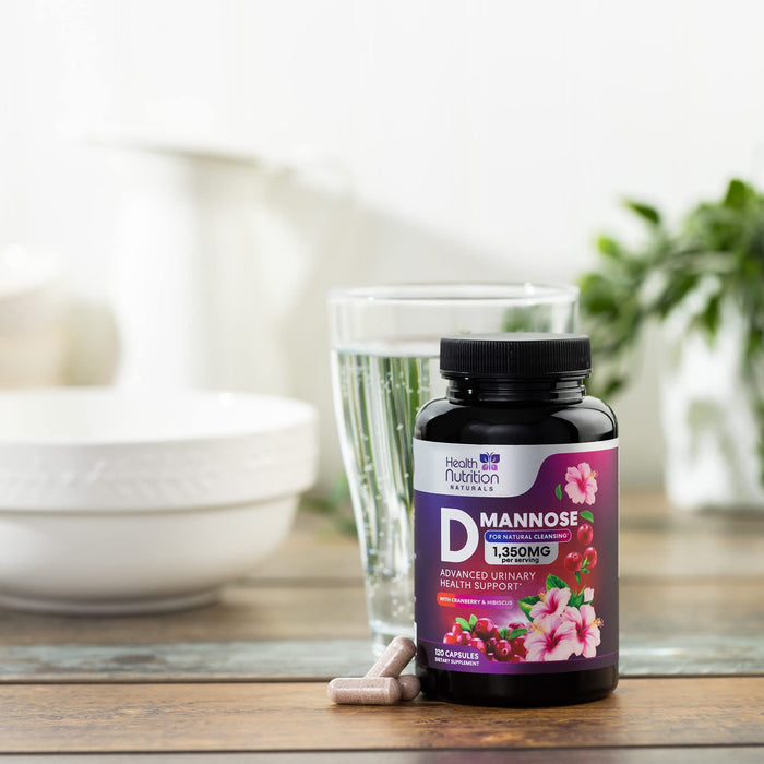 D-Mannose Supplement 1,350mg with Cranberry, Hibiscus & Dandelion - Fast-Acting, Natural Bladder & Urinary Tract Support for Women & Men – Flush & Cleanse Impurities – Non-GMO, Vegan – 120 Capsules