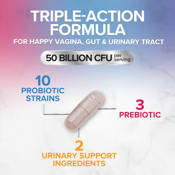 Vaginal Probiotics for Women pH Balance with Prebiotics, 50 Billion CFU, 10 Probiotic Strains, Cranberry, D-Mannose & XOS - Healthy Vaginal Odor & Flora, UT & Feminine Digestive Health - 120 Capsules