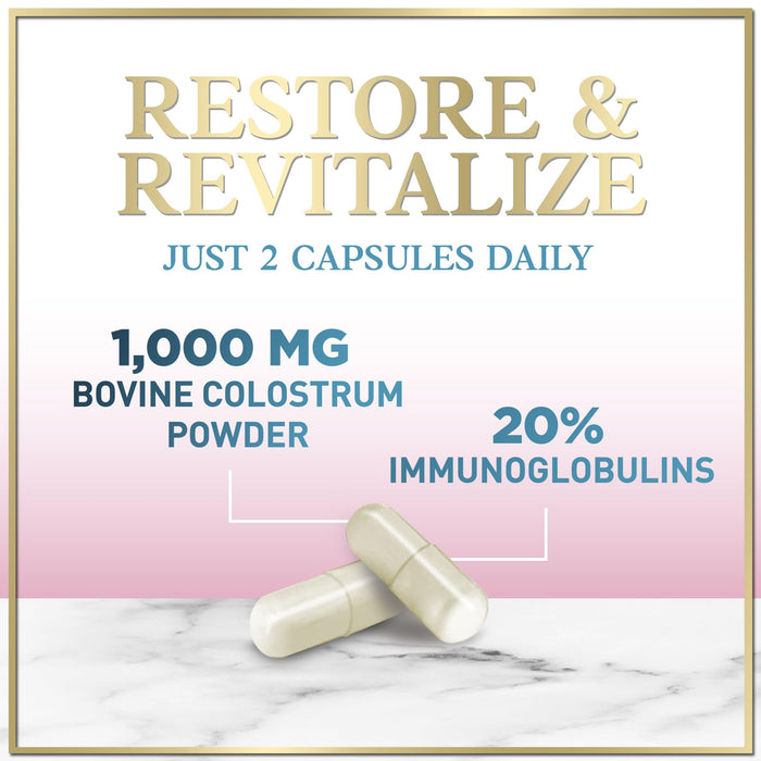 Colostrum 1000mg 20% IgG Immunoglobulins - Gut Health, Digestion & Immune Support, Bovine Colostrum Powder for Women, Muscle, Skin & Hair Growth Support, Bottled in the USA, Gluten Free - 120 Capsules