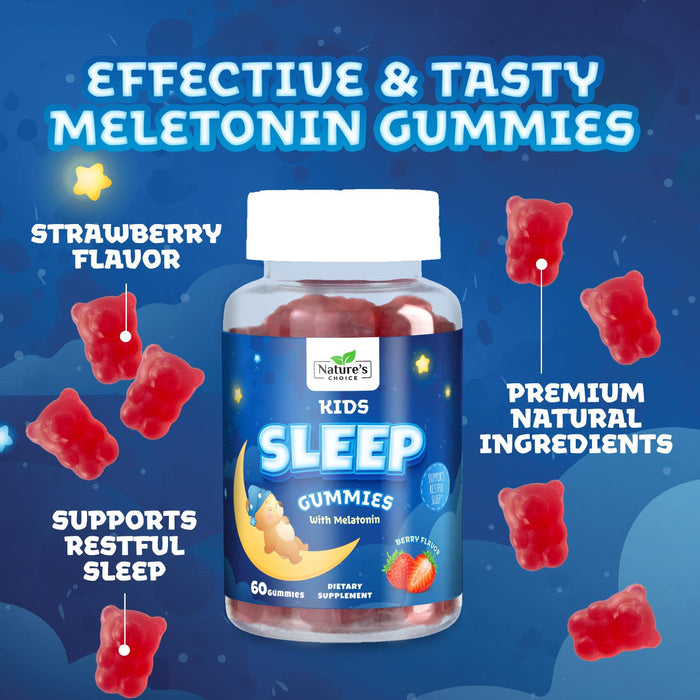 Kids Sleep Gummies 2mg - Children's Sleep Gummy with Melatonin, Non-Habit Forming, Works with Natural Sleep Cycle, Supports Peaceful, Restful Sleep, Calm & Drug-Free, Natural Berry Flavor, 60 Gummies