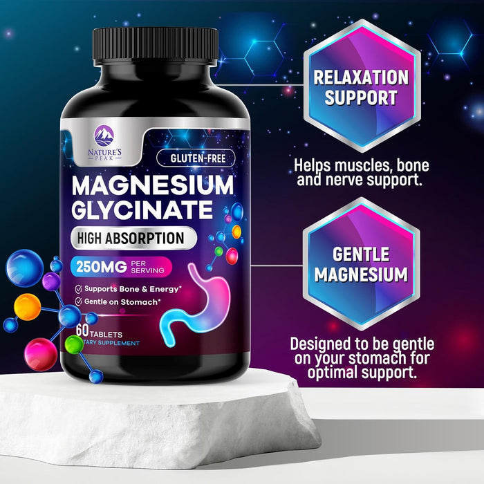 Magnesium Glycinate Chelated for Max Absorption - Supports Bone, Muscle, Nerves & Heart Health, Nature's Sleep and Stress Support, Best Magnesium Supplement Pills for Whole Body Support - 120 Tablets