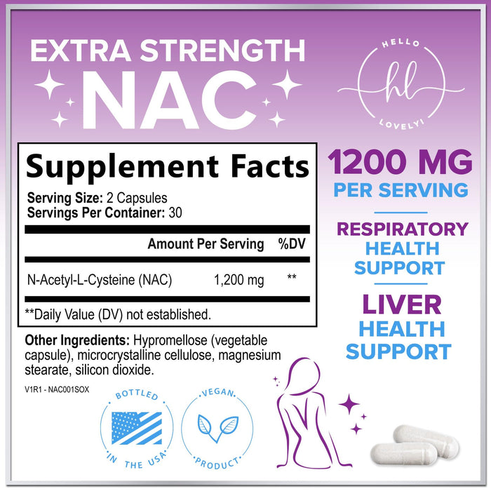 NAC Supplement – N-Acetyl L-Cysteine 1200mg – Supports Liver, Lung & Immune Health - Antioxidants for Respiratory Support & Fight Free Radicals – High Absorption, Non-GMO, Gluten-Free – 60 Capsules