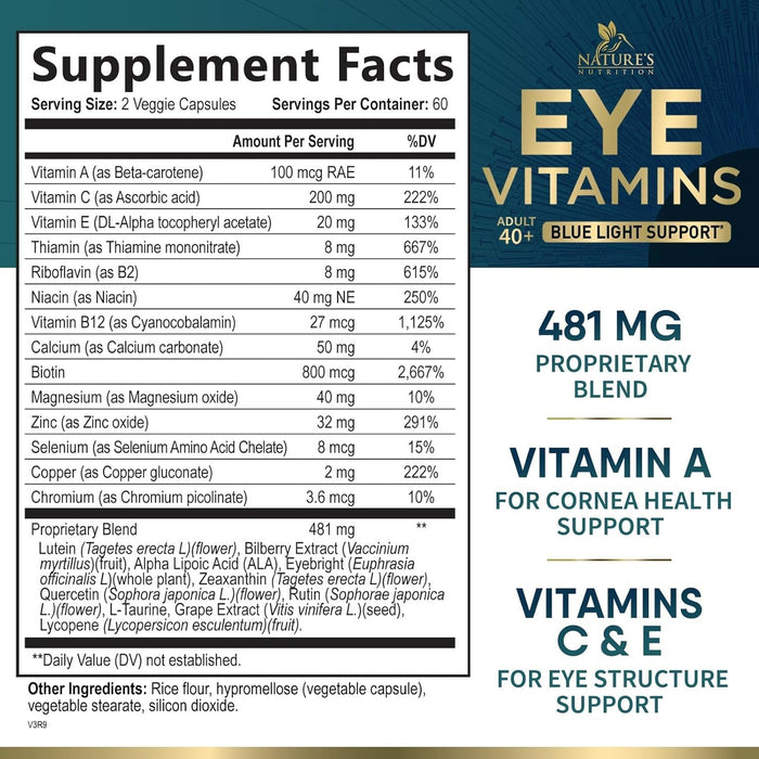 Eye Vitamins & Mineral Supplement - Contains Lutein, Zinc, Vitamins C, E & Zeaxanthin - Supports Eye Strain, Vision Macular Health & Dry Eyes for Seniors with Lycopene, Gluten Free - 120 Capsules