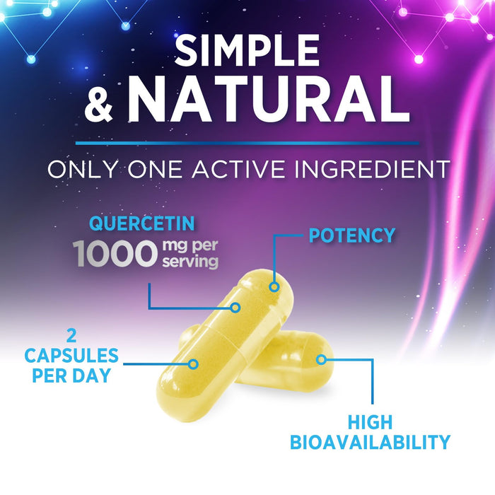 Quercetin Capsules 1000mg, with Ultra Strength Complex - Health Antioxidant Supplements for Respiratory, Heart and Immune Support - Vegan Third Party Tested, Non-GMO, Gluten Free - 60 Veggie Capsules