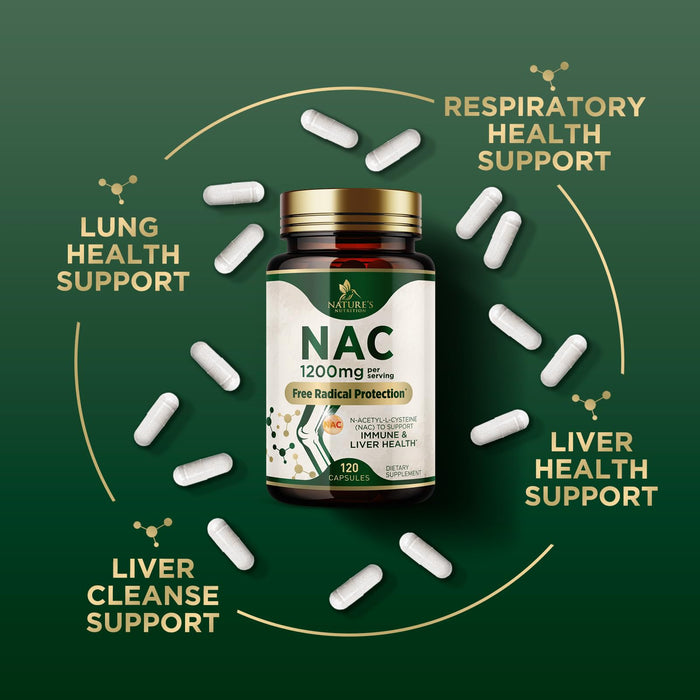 NAC Supplements N-Acetyl L-Cysteine (NAC) 1200 mg - NAC Supplement for Lung Health & Immune Support, Liver Support & Antioxidants, Freefrom N-Acetylcysteine, Gluten Free, Non-GMO, 120 Veggie Capsules