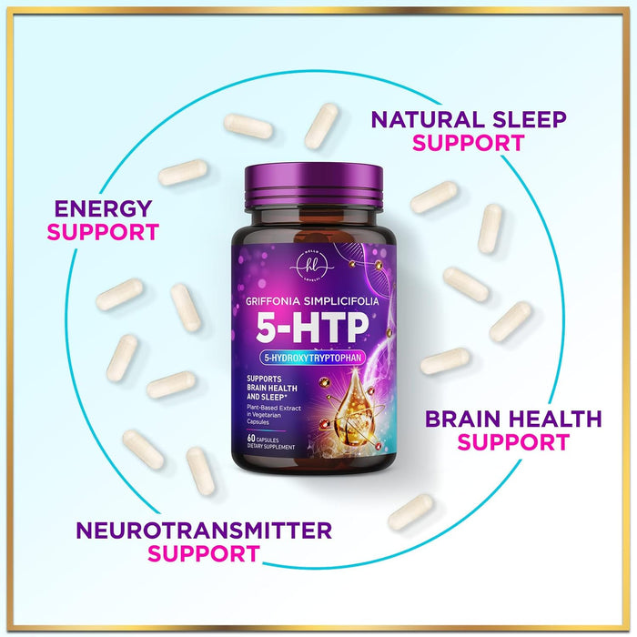 5-HTP Supplement 200mg - Extra Strength 5HTP from Griffonia Simplicifolia - Supports Restful Sleep, Natural Calm & Brain Health - 5 Hydroxytryptophan - Vegan, Gluten Free & Non-GMO - 60 Capsules