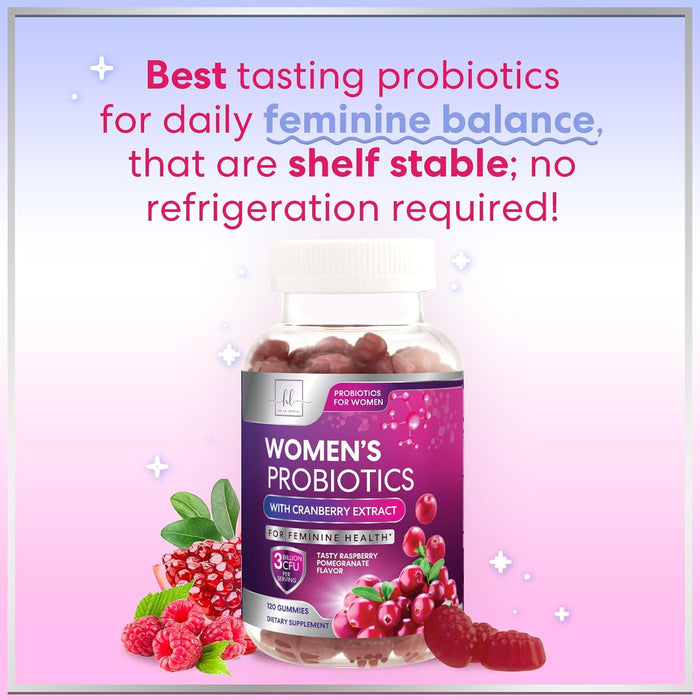 Probiotics for Women Gummies with Cranberry - 6 Premium Strains for PH Balance, Digestive Health, Vaginal & Immune Support, 3 Billion CFU, Women's Probiotic Gummy for Feminine Health - 120 Gummies