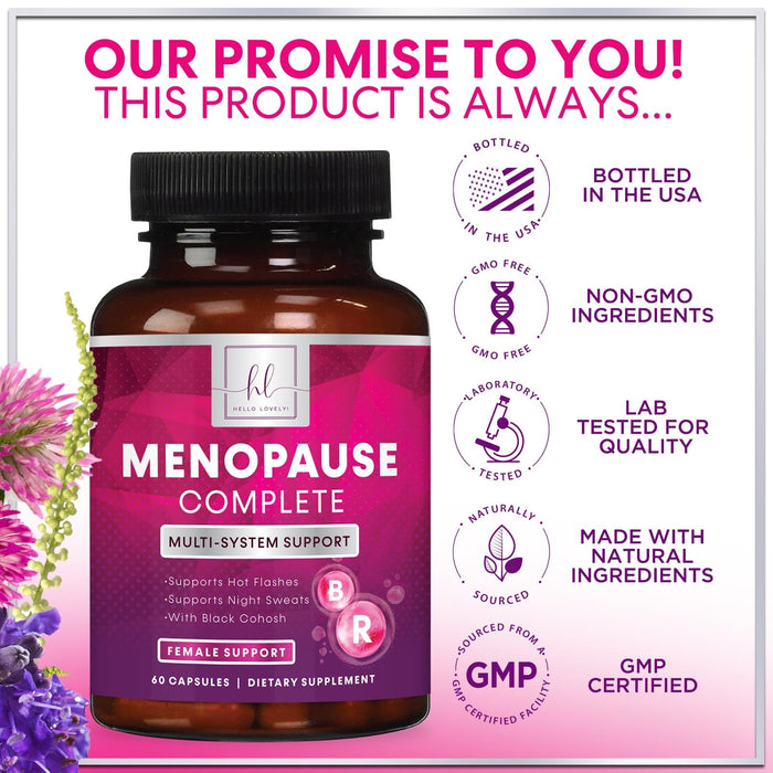 Menopause Supplements for Women with Black Cohosh - Natural, Mild Hot Flash, Night Sweats & Hormone Support, Menopause Relief with Dong Quai, Energy & Balance, Non-GMO & Gluten Free - 60 Capsules
