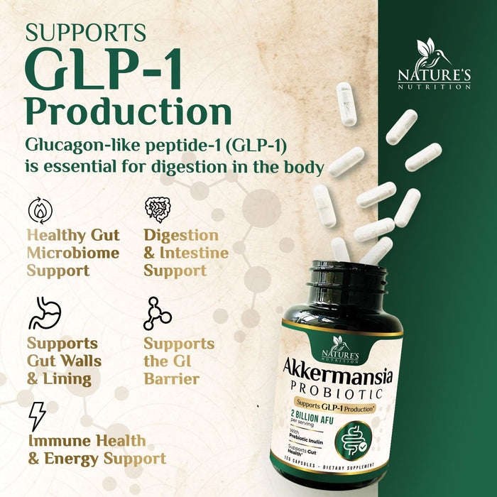 Akkermansia Probiotic Supplement for Women & Men, Akkermansia Muciniphila GLP 1 Probiotics with Prebiotic, 2 Billion AFU, Natural Digestive, Gut Health, & GLP 1 Production Support, 120 Capsules
