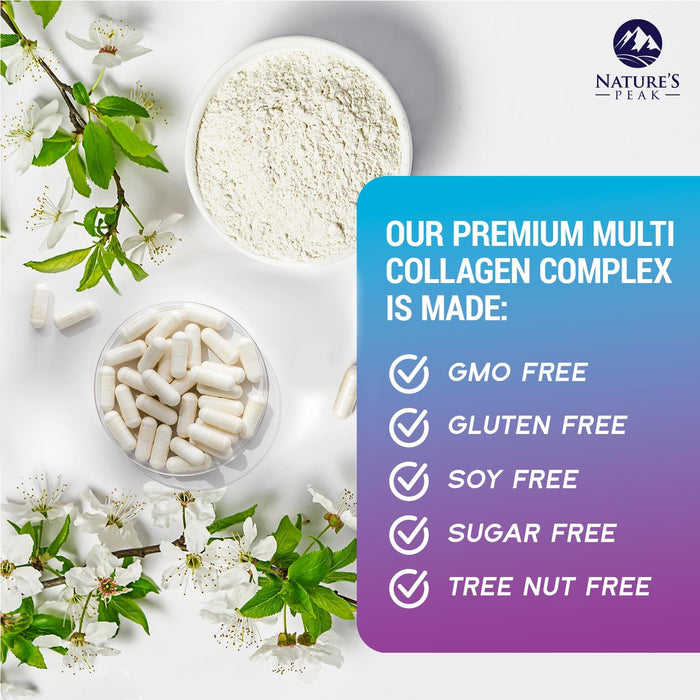 Multi Collagen Peptides Supplement for Hair, Nail, Skin - Type I, II, III, V, X, Collagen Powder Pills - Grass-Fed, Hydrolyzed for Bone and Joint Support for Women & Men, Non-GMO - 120 Capsules