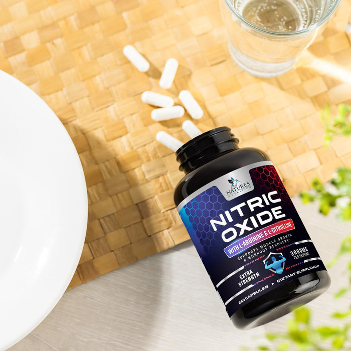 Nitric Oxide Booster Extra Strength 3000mg - L Arginine 3X Strength Nitric Oxide Supplements for Men and Women, Citrulline, Supports Muscle, Heart Health & Energy Supplement, Non-GMO - 240 Capsules