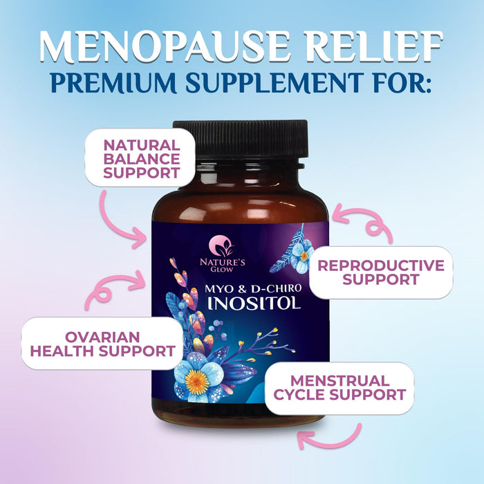 Myo-Inositol & D-Chiro Inositol 1025mg - 40:1 Ideal Ratio for Ovarian Support, Vegan Myo & D Chiro Supplement for Women's Natural Balance and Hormone Support, Vitamin B8, Non-GMO - 120 Capsules
