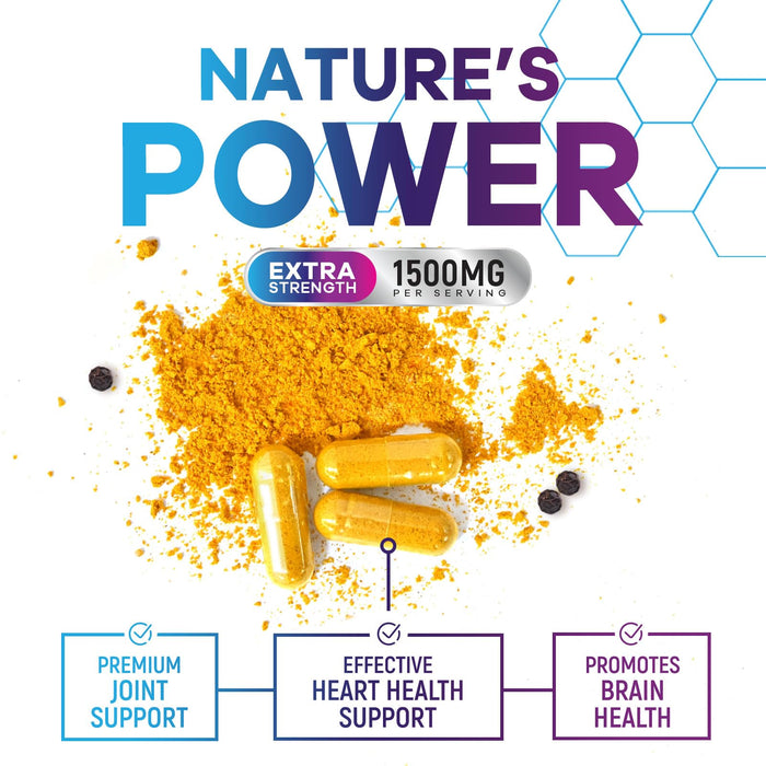 Turmeric Curcumin Supplement with BioPerine 95% Curcuminoids 1500mg with Black Pepper for Best Absorption - Best Natural Vegan Joint Support - Bottled in USA, Non-GMO, Organic Tumeric - 120 Capsules