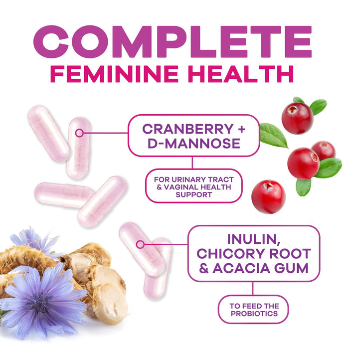 Probiotics for Women 60 Billion CFU - 16 Strains, Prebiotics & Cranberry, PH Balance, Digestive Health, Vaginal & Immune Support, Womens Probiotic for Gut Health, Shelf Stable - 60 Capsules
