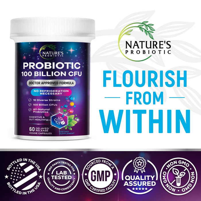 Probiotic Pills 100 Billion CFU Prebiotics, Acidophilus Probiotics Supports Immune System Digestive Health, Supports Occasional Constipation & Bloating, Daily Supplement for Women & Men - 60 Capsules