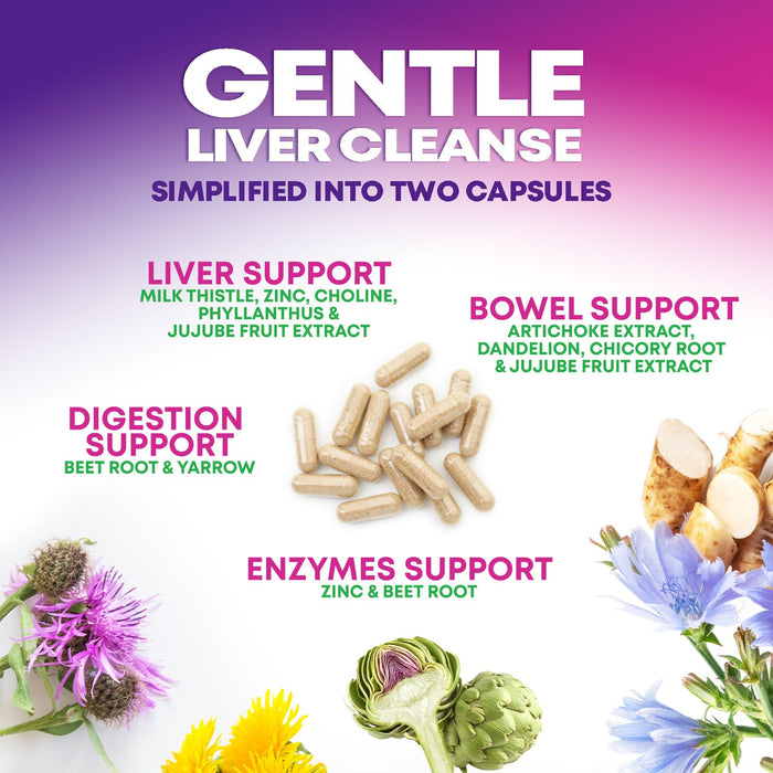 Gentle Liver Cleanse Detox & Repair Formula - Herbal Liver Support Supplement: Milk Thistle with Silymarin, Artichoke Extract, Dandelion, Beet, Chicory Root, & Turmeric for Liver Health - 240 Capsules