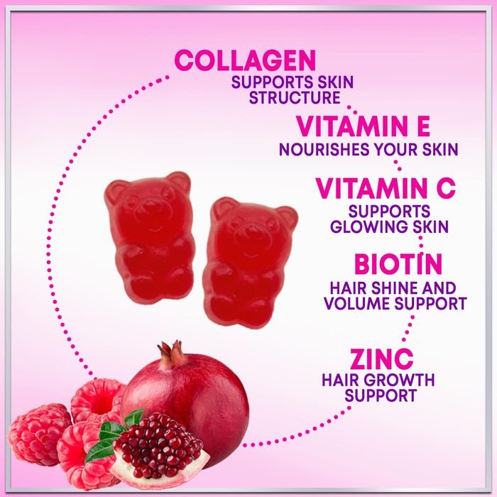 Collagen Gummies for Women - Extra Strength Collagen Peptides Gummy with Vitamin C, Zinc and Biotin, Hydrolyzed Protein Peptides Supplement for Hair, Nail & Healthy Skin Support, Non-GMO - 60 Gummies
