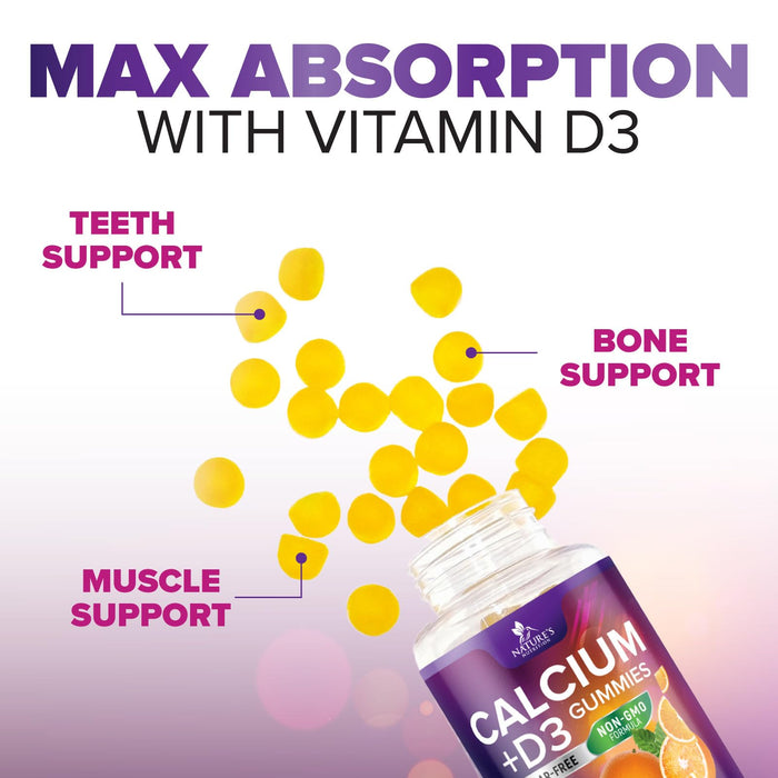 Chewable Calcium Supplements for Women & Men - Sugar Free Calcium with 400 IU Vitamin D3 Gummy for Bone, Teeth, & Immune Health Support - Non-GMO, Berry Flavored, Daily Vitamins Chews - 120 Gummies