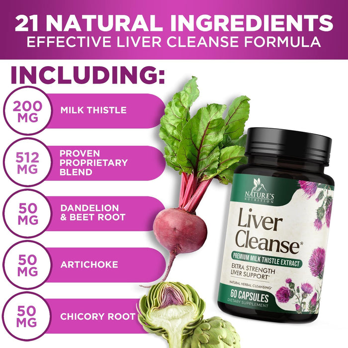 Liver Cleanse Detox & Repair Formula - Herbal Liver Support Supplement with Milk Thistle with Silymarin, Artichoke Extract, Dandelion, Beet, Chicory Root, & Turmeric for Liver Health - 60 Capsules