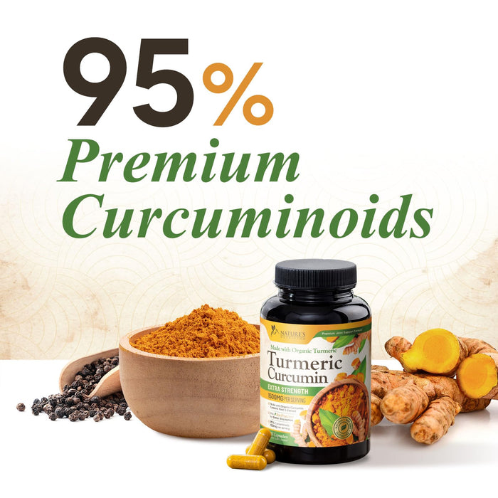 Turmeric Curcumin Supplement 1500mg - Organic Tumeric & BioPerine Black Pepper for Best Absorption with 95% Curcuminoids, Nature's Joint & Immune Support, Non-GMO, Bottled in USA - 120 Capsules