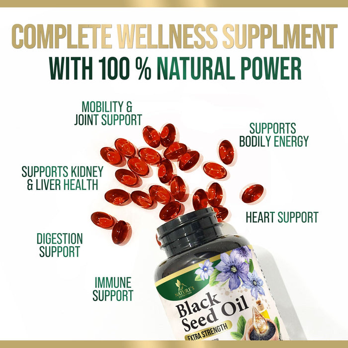 Black Seed Oil Softgels 1000mg - Premium Nigella Sativa Blackseed, Pure Natural Black Cumin Seed Oil & Antioxidant for Skin & Immune Support - Non GMO, Bottled in USA Supplement - 180 Softgels