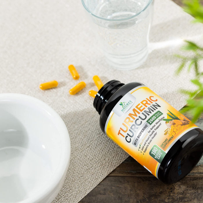 Turmeric Curcumin Supplement with BioPerine 95% Curcuminoids 2600mg with Black Pepper for Best Absorption, Bottled in USA, Best Natural Vegan Joint Support, Nature's Non-GMO Tumeric - 180 Capsules
