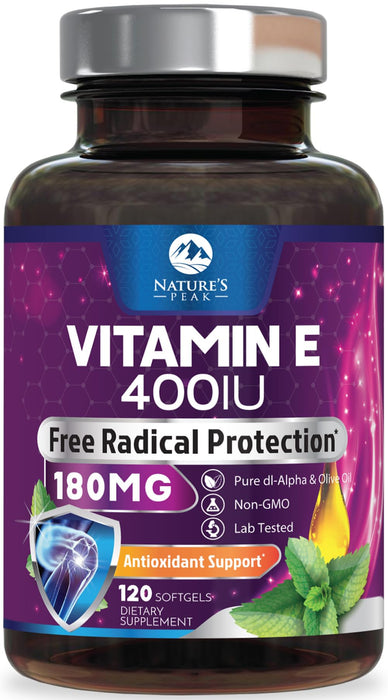 E Vitamin for Women and Men - 180 mg (400 IU) dl-Alpha - Effective Antioxidant Dietary Supplement - Hair, Skin, & Immune Health Support - Easily Absorbed Form, Non-GMO & Gluten Free - 120 Softgels