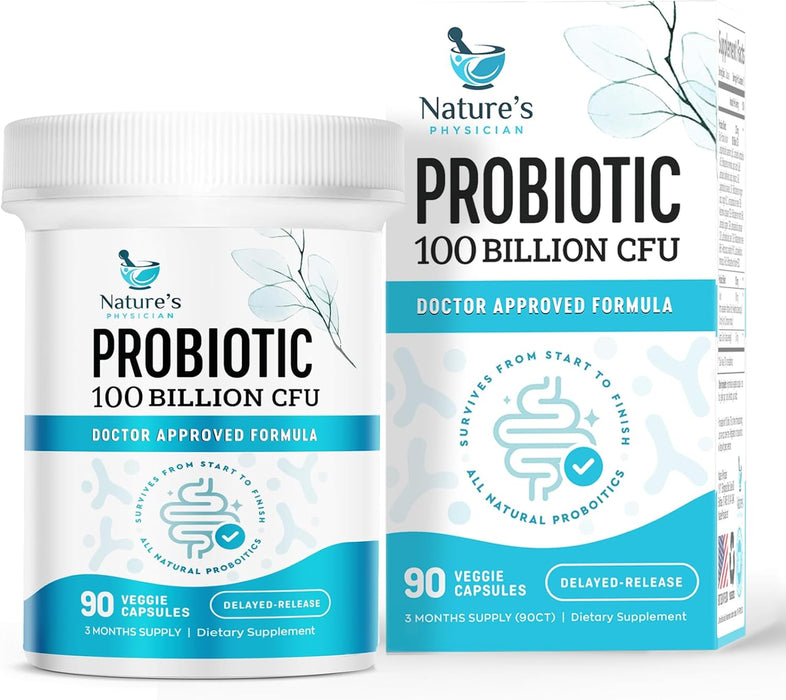 Nature's Physician Probiotics - 100 Billion CFU - 16 Strains + Prebiotics - Best Probiotic Supplement for Women & Men - Supports Immune, Digestive Health, Occasional Constipation & Gas - 90 Capsules