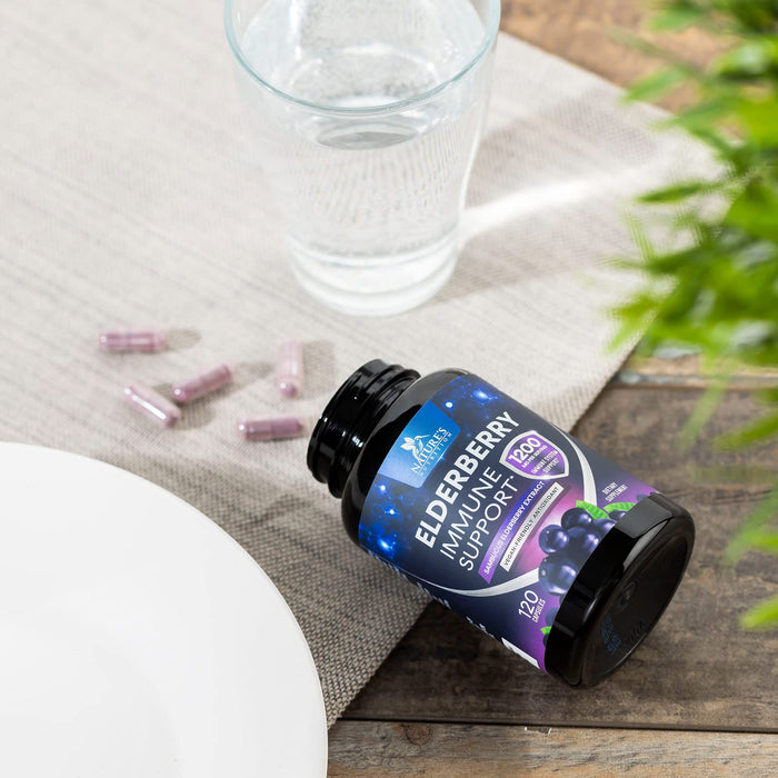 Elderberry Immune Support 1200mg Extract Capsules - Daily Immune Support for Adults with Concentrated Sambucus Black Elderberry Antioxidant - Gluten Free Vitamin, Non-GMO Supplement - 120 Capsules
