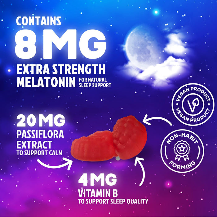 Melatonin Sleep Gummies - 8 mg Melatonin Extra Strength with 20mg Passiflora Sleeping Gummy Supplements, Sleep Gummies for Adults, Occasional Sleeping Support Supplement, Non-Habit Forming - 120 Count