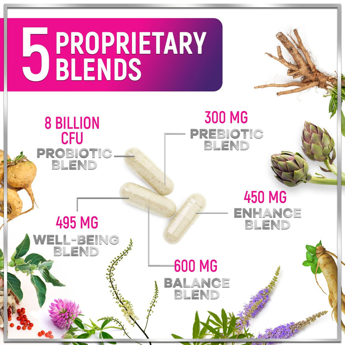 Menopause Supplements for Women - 8 Billion CFU Probiotics, Hot Flash, Night Sweats & Menopause Relief Probiotic for Vaginal, Digestive Health & Immune Support with Black Cohosh - 60 Capsules