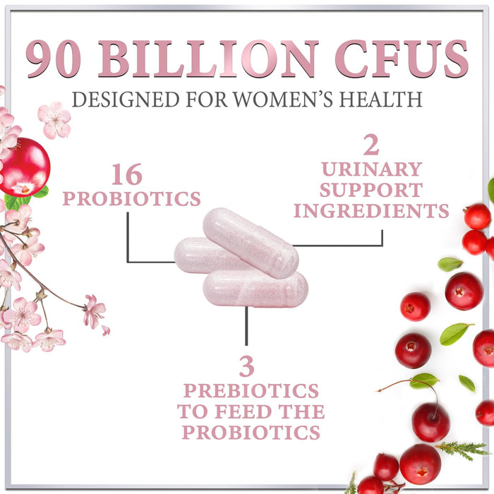 Probiotics for Women Supplement with Cranberry - 16 Premium Strains for PH Balance, Digestive Health, Vaginal & Immune Support, 90 Billion CFU, Women's Probiotic, UT, & Feminine Health - 120 Capsules
