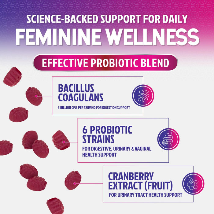 Probiotics for Women Gummies with Cranberry - 6 Premium Strains for PH Balance, Digestive Health, Vaginal & Immune Support, 3 Billion CFU, Women's Probiotic Gummy for Feminine Health - 60 Gummies