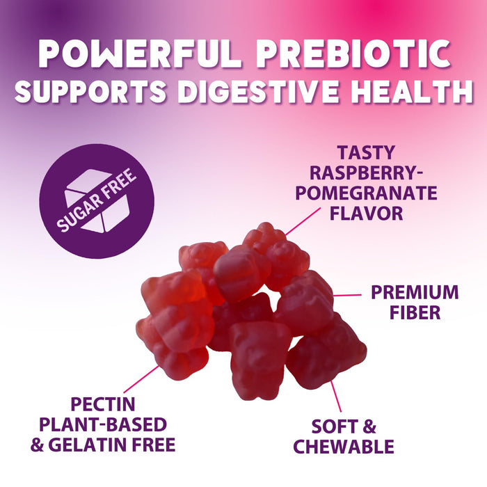 Prebiotic Fiber Gummies - Sugar Free 4g Gummy Fiber Supplement for Adults Digestive Health & Regularity Support - Natural Raspberry Flavor, Plant Based Blend, Non-GMO & Gluten Free - 60 Gummies