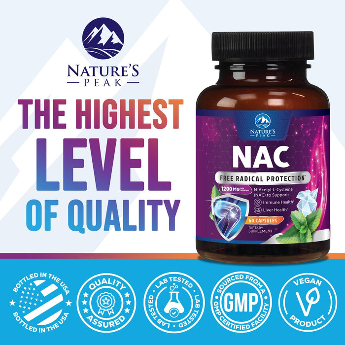 N-Acetyl Cysteine (NAC) 1200 mg – Premium Antioxidant & Immune Support - Glutathione Precursor for Liver, Lung & Respiratory Support – Nature's Fast Absorption, Non-GMO, Gluten-Free - 60 Capsules
