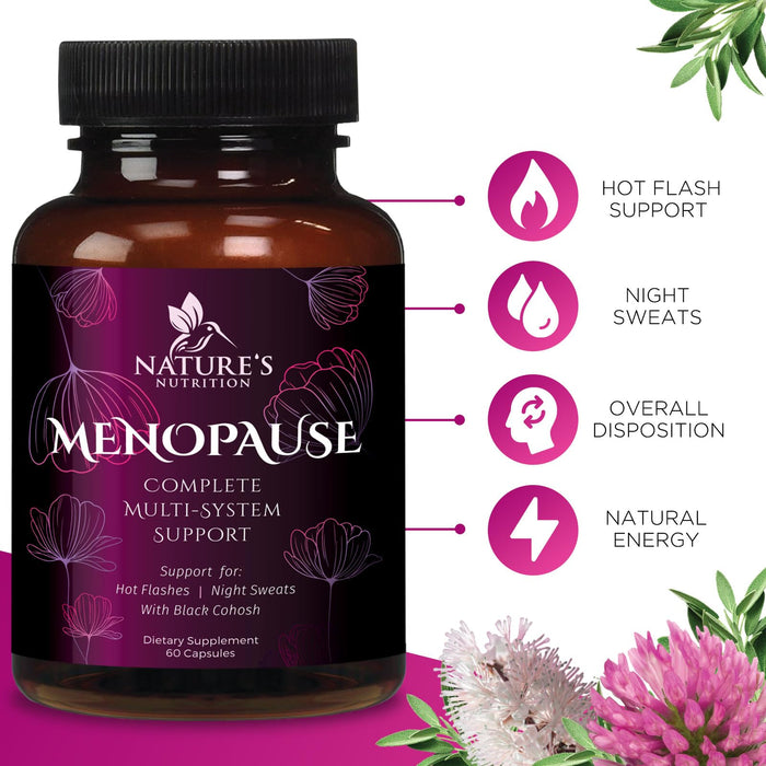 Menopause Supplements for Women with Black Cohosh - Hot Flash and Hormone Support for Women, Natural Menopause Relief Vitamins Support Mild Night Sweats & Balance, Non-GMO & Gluten Free - 60 Capsules