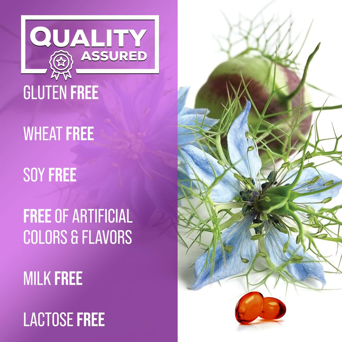 Black Seed Oil Capsules 1000mg with Thymoquinone - Pure Nigella Sativa for Skin Health & Immune Support, 100% Blackseed Oil, Amazing Extraction Above Cold Pressed Black Cumin Seed - 60 Softgels