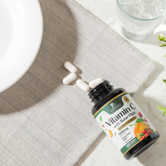 Vitamin C Chewable 1000mg - Extra Strength Antioxidants for Powerful Immune Support w/Vitamin C & Rose HIPS - Potent Dietary VIT C Chews Supplement, Natural, Vegan, Gluten-Free, Non-GMO - 120 Tablets