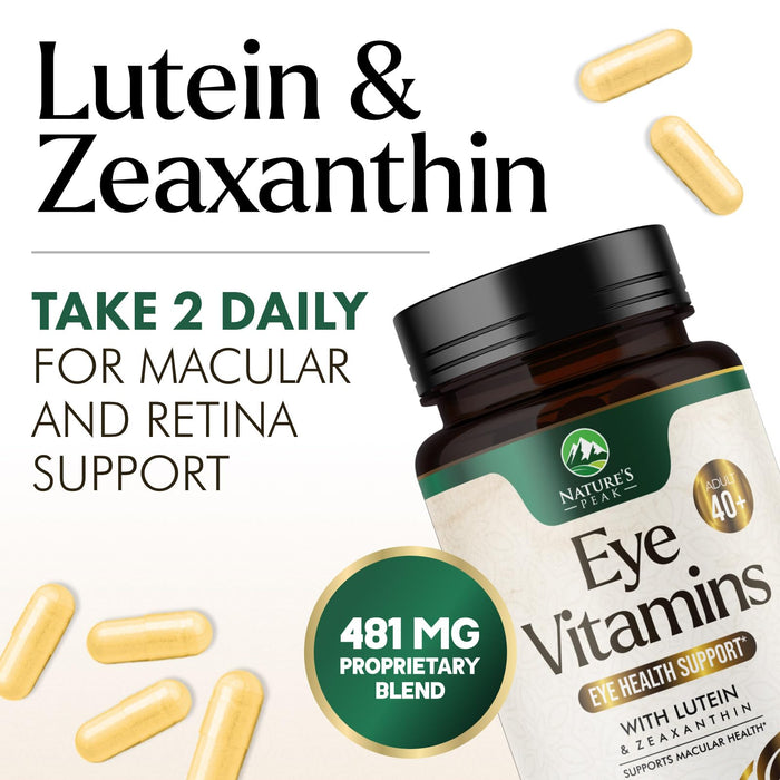 Eye Vitamins & Mineral Supplement - Contains Zinc, Copper, Lutein, & Zeaxanthin, Supports Dry Eye Strain, Vision Health for Adults, Non-GMO, Vegan Eye Care Pills & Minerals Supplements - 120 Capsules