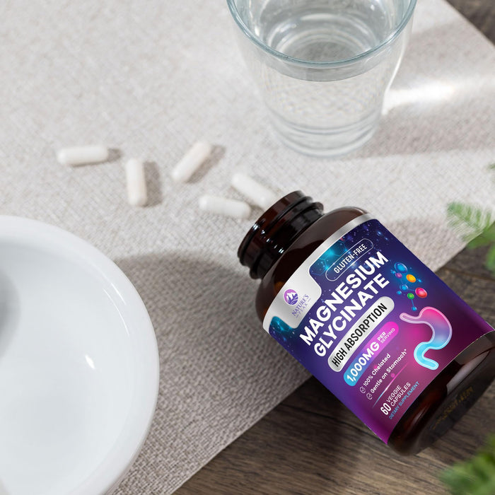 Magnesium Glycinate Supplement Pure 1000 mg Chelated for Max Absorption - Supports Bone, Muscle, Nerve & Heart Health, Sleep Support - Best Magnesium Pills for Whole Body Support - 60 Capsules