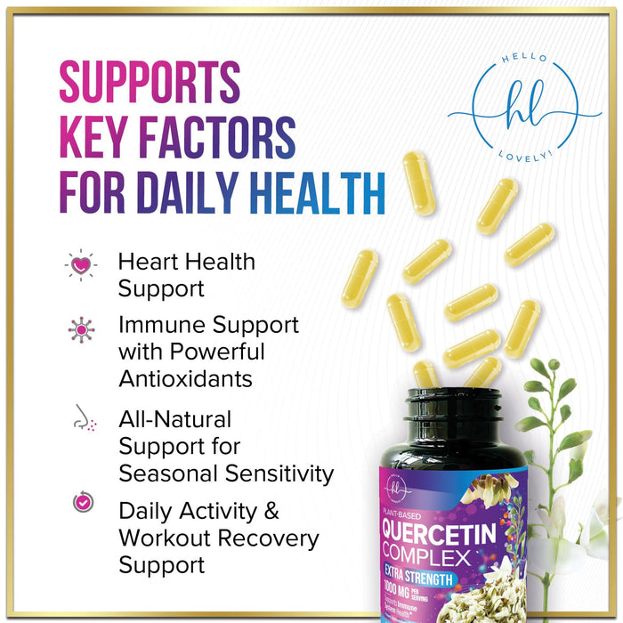 Quercetin 1000mg Servings - Extra Strength Antioxidant Support for Immune & Cellular Health, Quercetin 500mg Capsules for Lung, Respiratory & Heart Support, Vegan, Gluten Free & Non-GMO - 120 Capsules