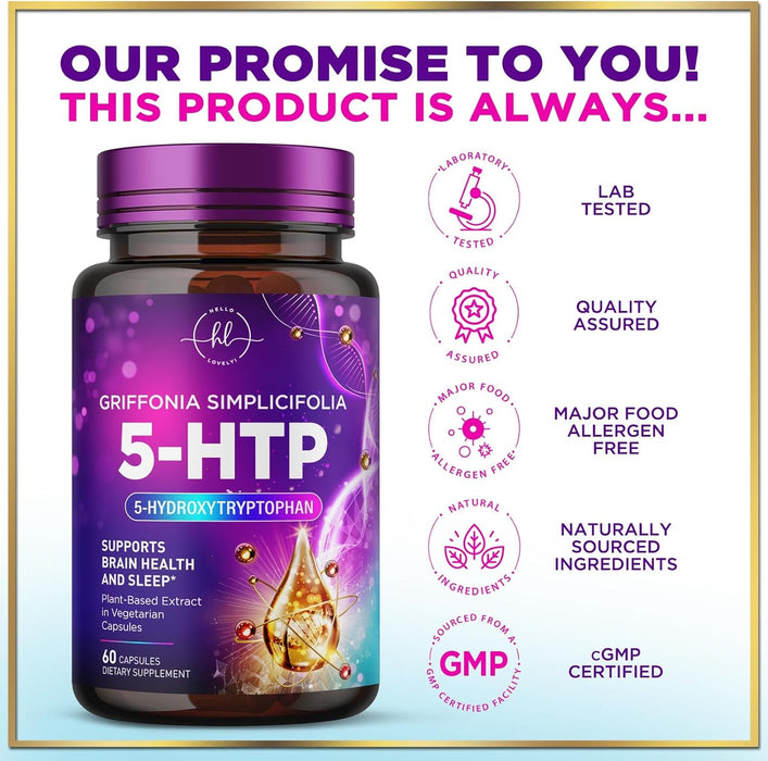 5-HTP Supplement 200mg - Extra Strength 5HTP from Griffonia Simplicifolia - Supports Restful Sleep, Natural Calm & Brain Health - 5 Hydroxytryptophan - Vegan, Gluten Free & Non-GMO - 60 Capsules