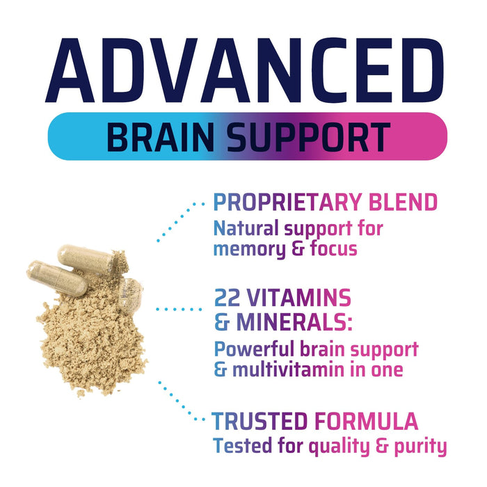 Brain Memory Supplement Pills - Nootropics Support for Concentration, Clarity, Alertness & Focus - Brain Health with Bacopa, Cognitive Vitamins, Phosphatidylserine, DMAE - Brain Booster - 120 Capsules