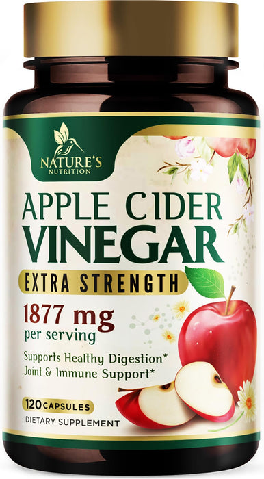 Apple Cider Vinegar Capsules 1877mg - Extra Strength Detox & Cleanse with Vitamin D & Zinc - Premium ACV Pills with Joint Natural Digestion & Immune Support - Vegetarian Supplement - 120 Capsules